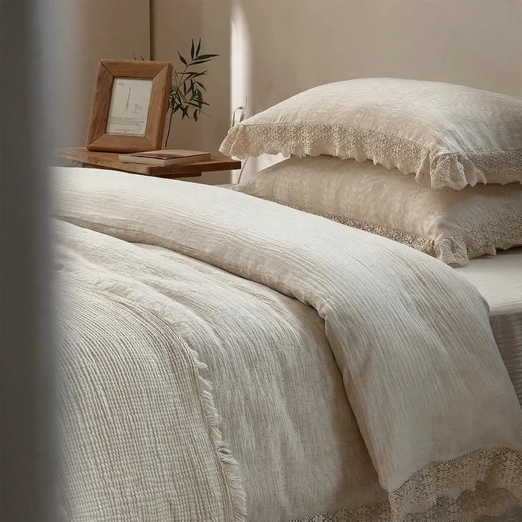 Bedding Set Linen & Cotton Blend Breathable 4-Piece
