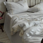 Bedding Set Linen-Cotton Blend Breathable Integrated Bed Skirt