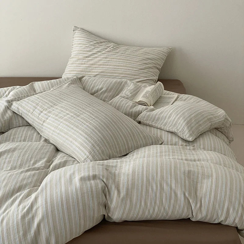 Bedding Set Linen-Cotton Striped 4-Piece