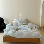 Bedding Set Linen-Look Cotton Blend Embroidered Accents Machine Washable