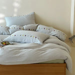 Bedding Set Linen-Look Cotton Blend Embroidered Accents Machine Washable