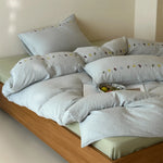 Bedding Set Linen-Look Cotton Blend Embroidered Accents Machine Washable