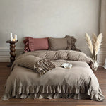 Bedding Set Linen-Look Multi-Layer Ruffles 4-Piece