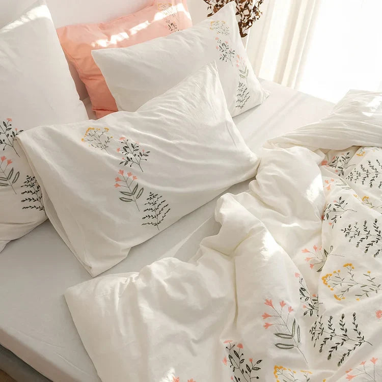 Bedding Set Long-Staple Cotton Enzyme-Washed Embroidered 4-Piece
