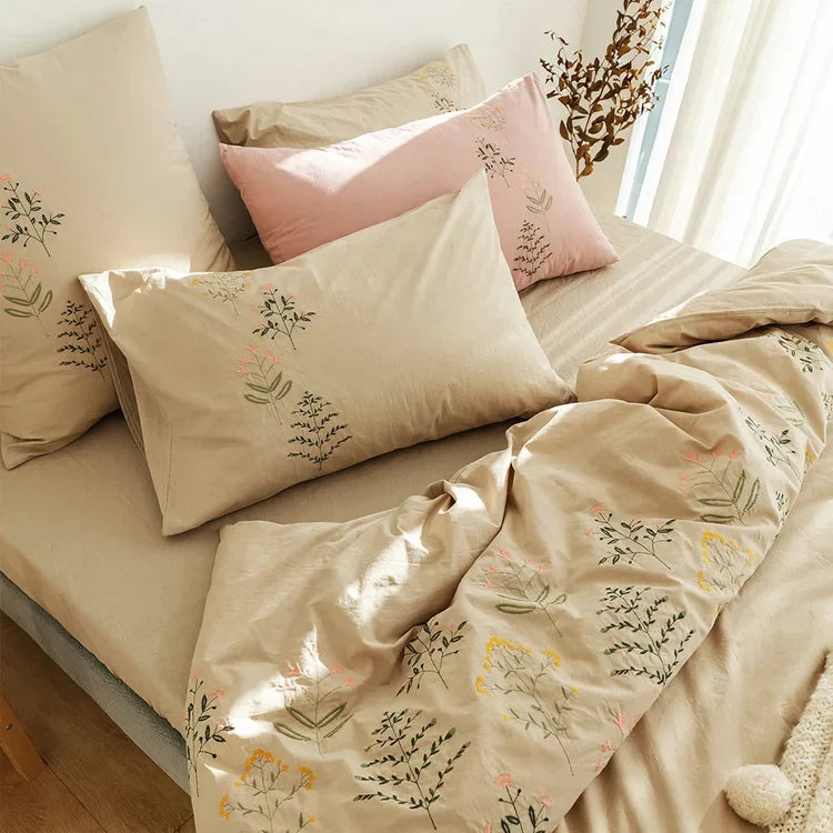 Bedding Set Long-Staple Cotton Enzyme-Washed Embroidered 4-Piece