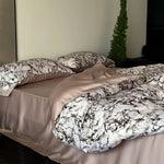 Bedding Set Marble Print Cotton Satin Breathable Hotel Closure