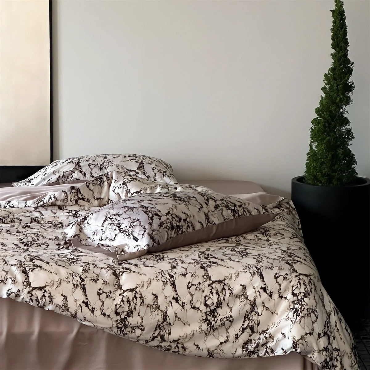 Bedding Set Marble Print Cotton Satin Breathable Hotel Closure