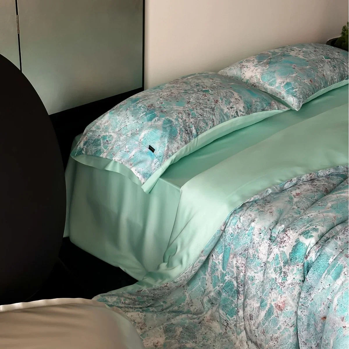 Bedding Set Marble Print Cotton Satin Breathable Hotel Closure