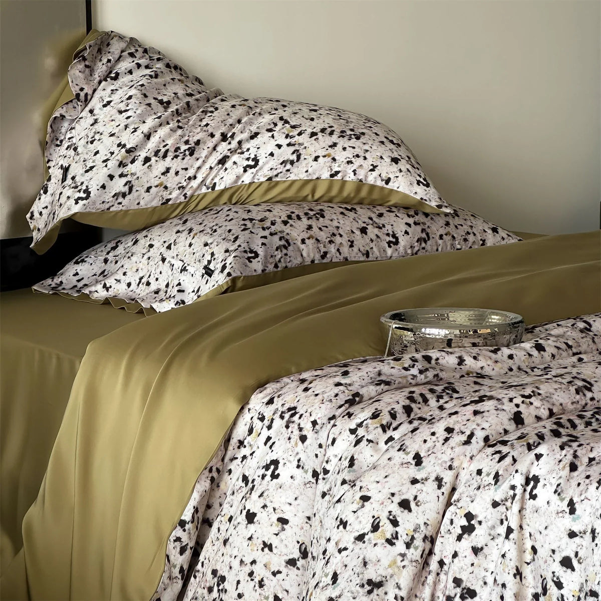 Bedding Set Marble Print Cotton Satin Breathable Hotel Closure