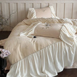 Bedding Set Microfiber Velvet Butterfly Embroidery Ruffled 4-Piece