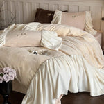 Bedding Set Microfiber Velvet Butterfly Embroidery Ruffled 4-Piece