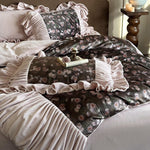 Bedding Set Microfiber Velvet Floral Ruffled 4-Piece Set