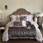 Bedding Set Microfiber Velvet Floral Ruffled 4-Piece Set