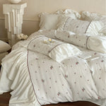 Bedding Set Natural Cotton Floral Embroidered Set of Four