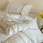 Bedding Set Natural Cotton Floral Embroidered Set of Four