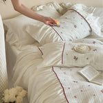 Bedding Set Natural Cotton Floral Embroidered Set of Four