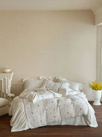 Bedding Set Natural Cotton Floral Embroidered Set of Four