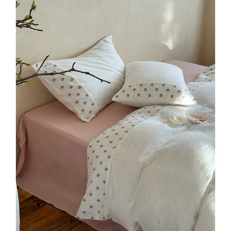 Bedding Set Organic Cotton Muslin Floral Dot Embroidery