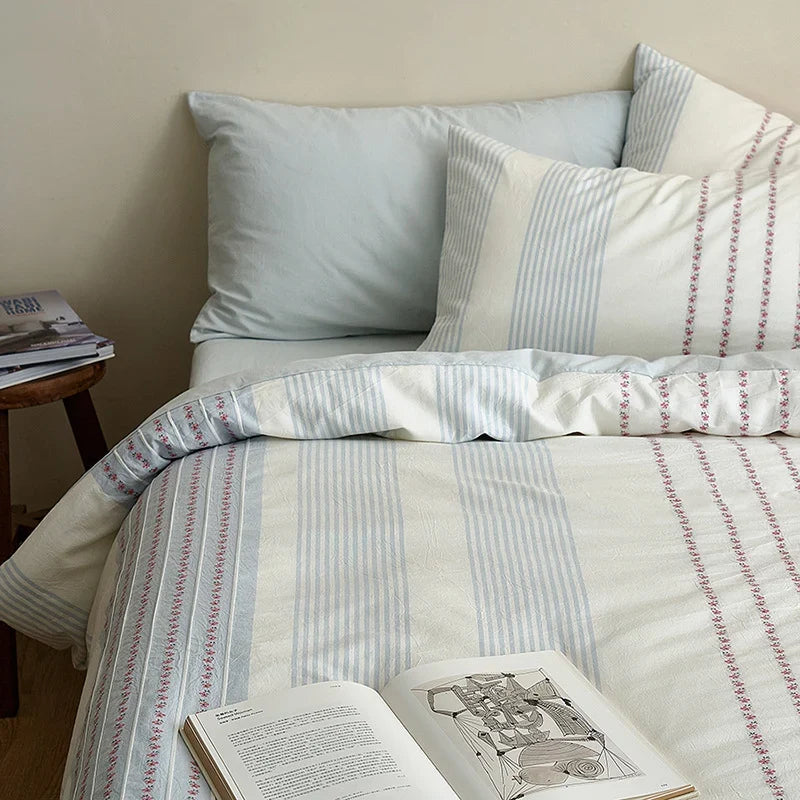 Bedding Set Percale Cotton Embroidered Floral 4-Piece