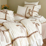Bedding Set Pleated Ruffles & Bow Accents Cotton Blend