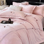 Bedding Set Plush Microfiber Embroidered Button Detail
