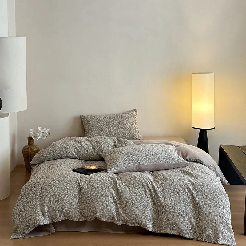 Bedding Set Pre-Washed Cotton-Linen Subtle Leopard Print