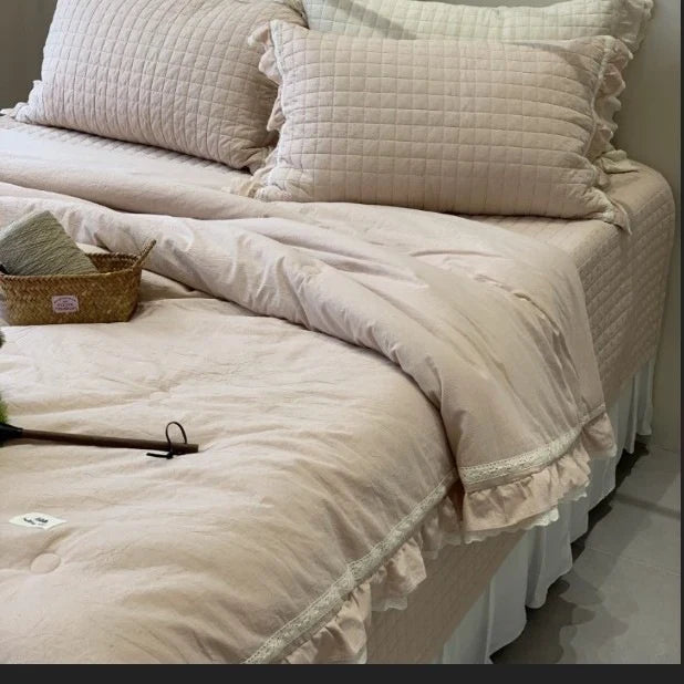Bedding Set Quilted Breathable Cotton Lace Ruffles