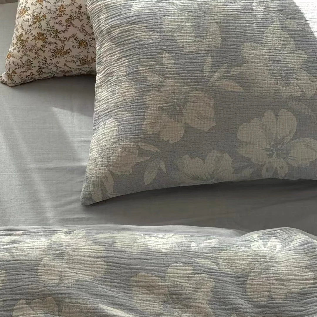 Bedding Set Quilted Floral Cotton Blend 4-Piece