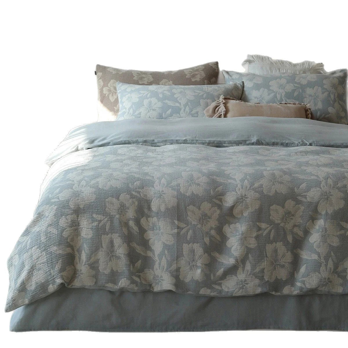 Bedding Set Quilted Floral Cotton Blend 4-Piece