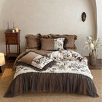 Bedding Set Quilted Floral Tulle Ruffle 4-Piece Set