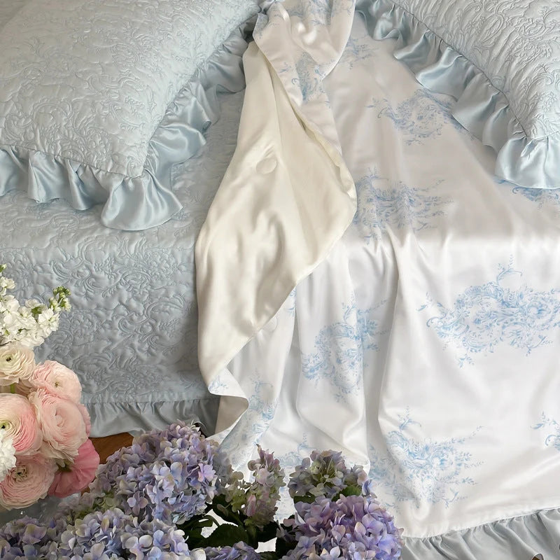 Bedding Set Quilted Ruffle Reversible Satin