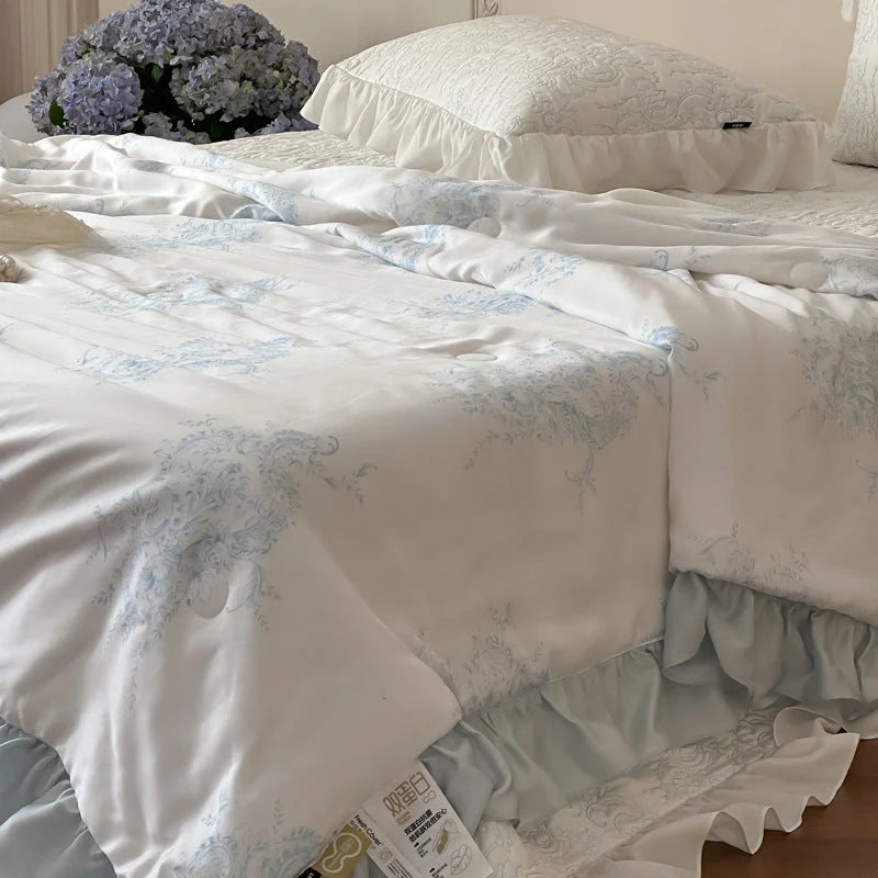 Bedding Set Quilted Ruffle Reversible Satin