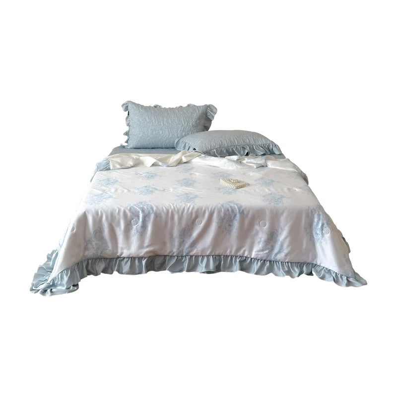 Bedding Set Quilted Ruffle Reversible Satin