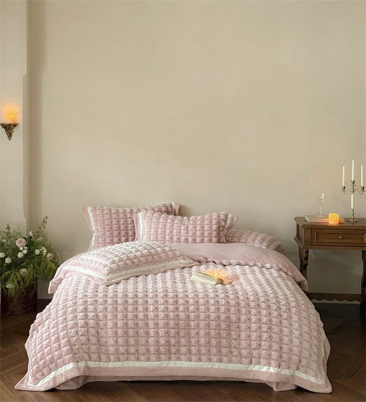 Bedding Set Quilted Velvet 3D Waffle Texture 4-Piece