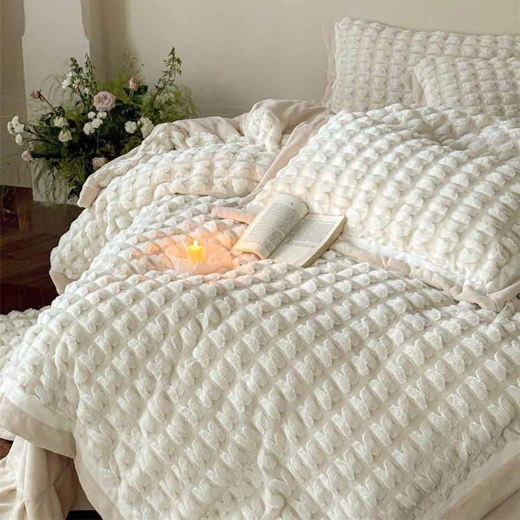 Bedding Set Quilted Velvet 3D Waffle Texture 4-Piece