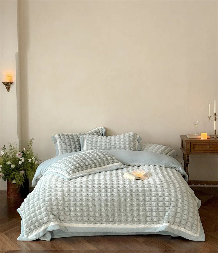 Bedding Set Quilted Velvet 3D Waffle Texture 4-Piece
