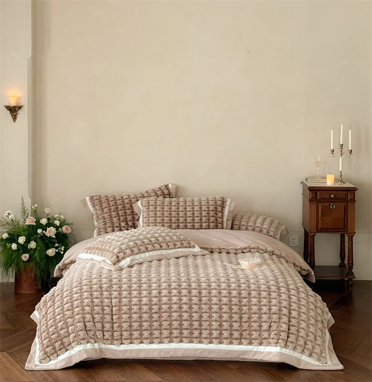 Bedding Set Quilted Velvet 3D Waffle Texture 4-Piece