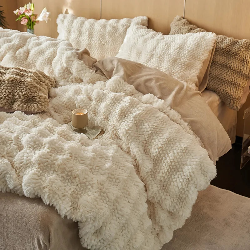 Bedding Set Rabbit Fur Fleece Warm & Breathable