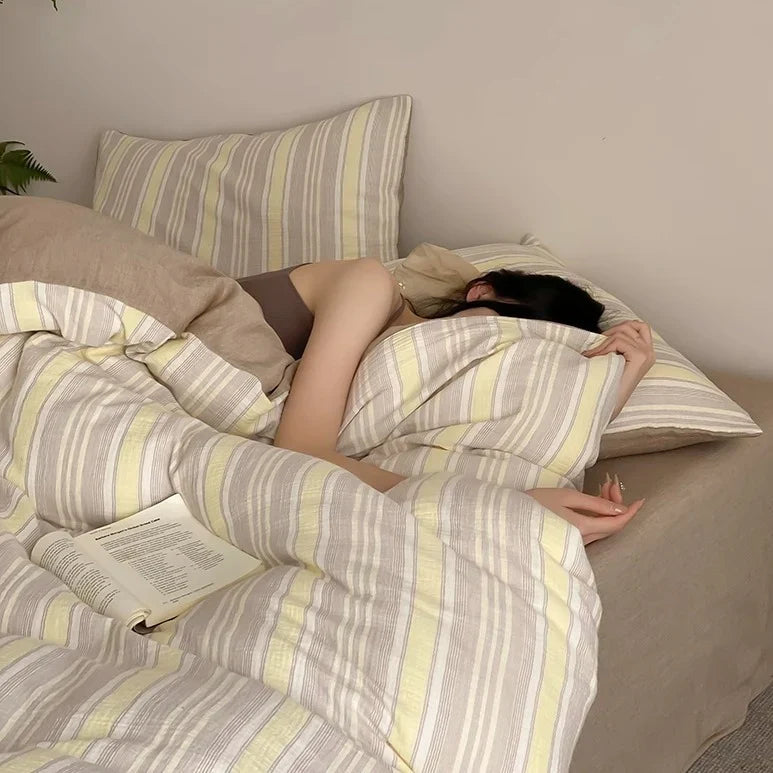 Bedding Set Reversible Cotton-Linen With Fitted Sheet