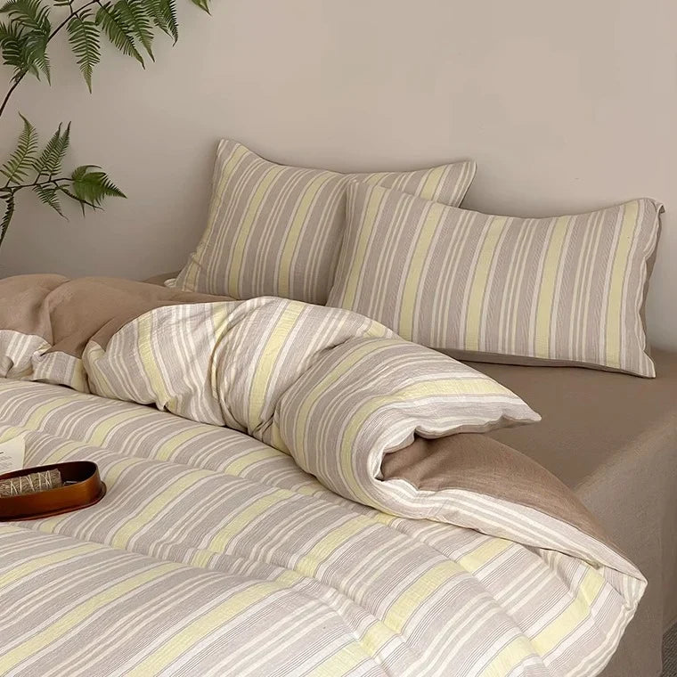 Bedding Set Reversible Cotton-Linen With Fitted Sheet