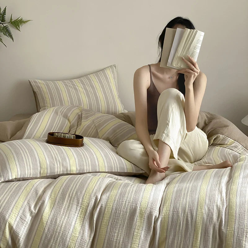 Bedding Set Reversible Cotton-Linen With Fitted Sheet