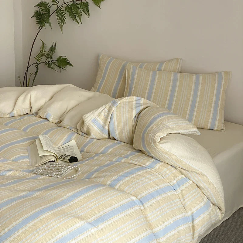 Bedding Set Reversible Cotton-Linen With Fitted Sheet