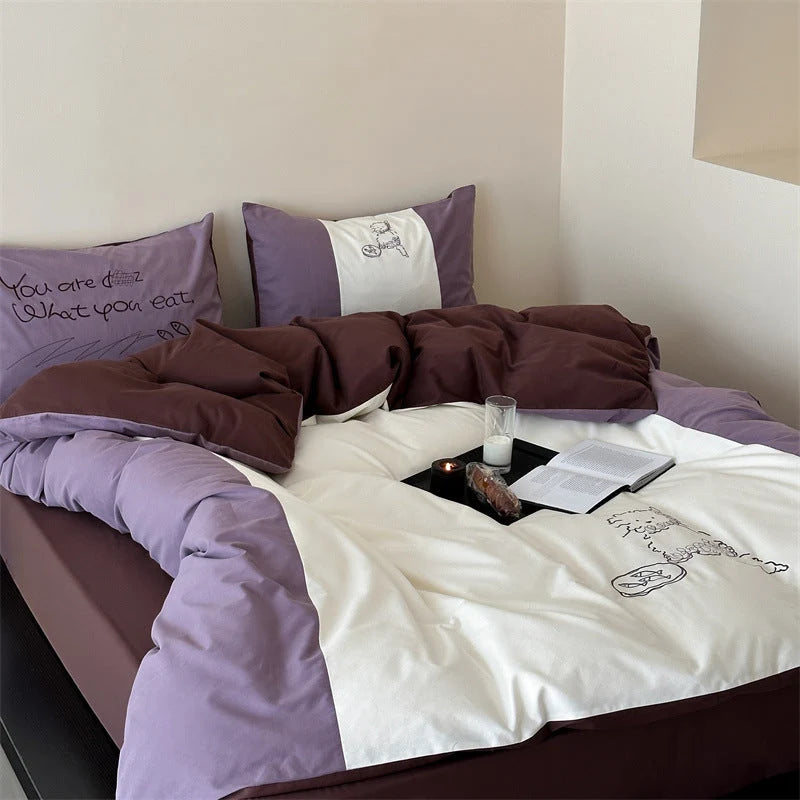 Bedding Set Reversible Cotton Satin 4-Piece Set