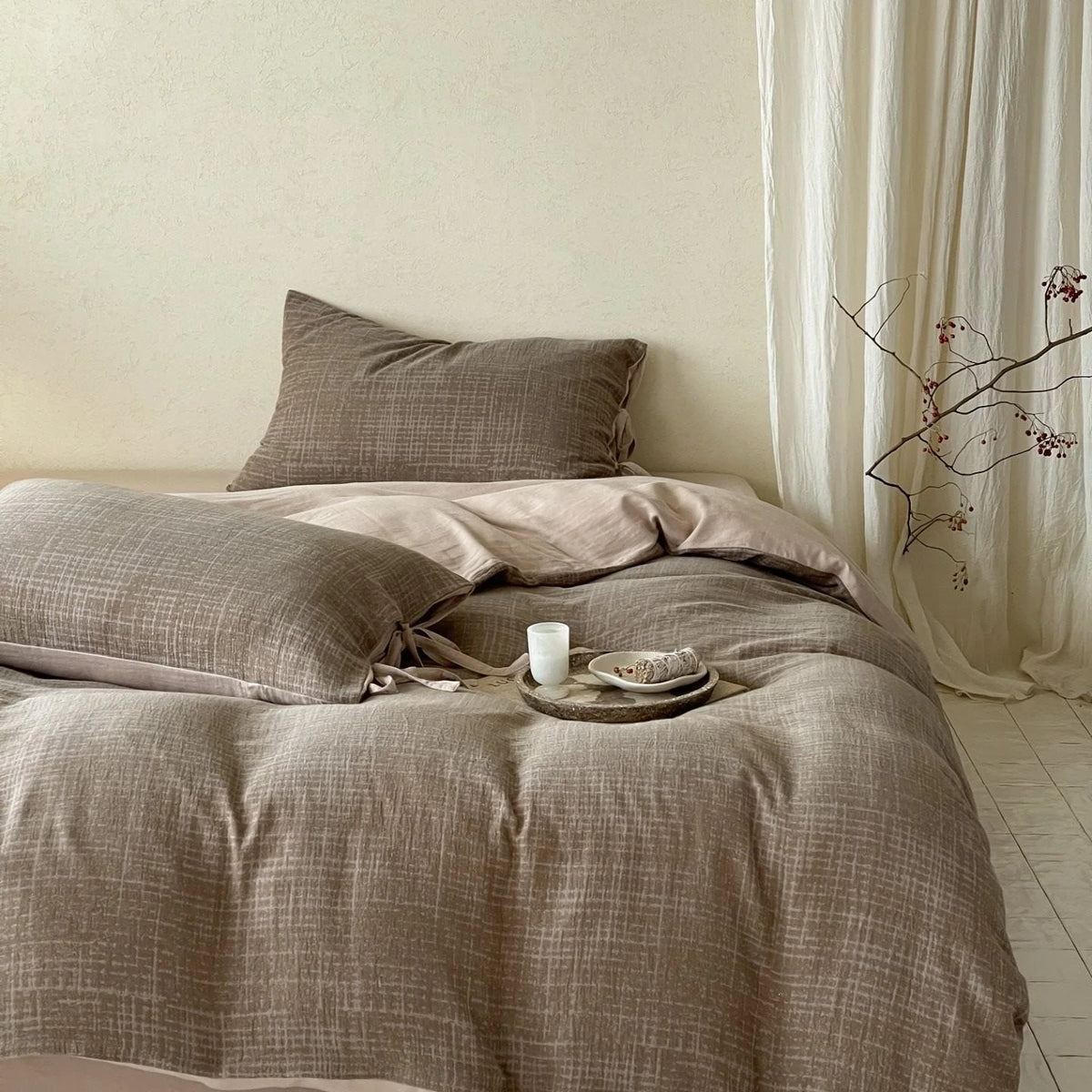 Bedding Set Reversible Cotton Satin 4-Piece Set
