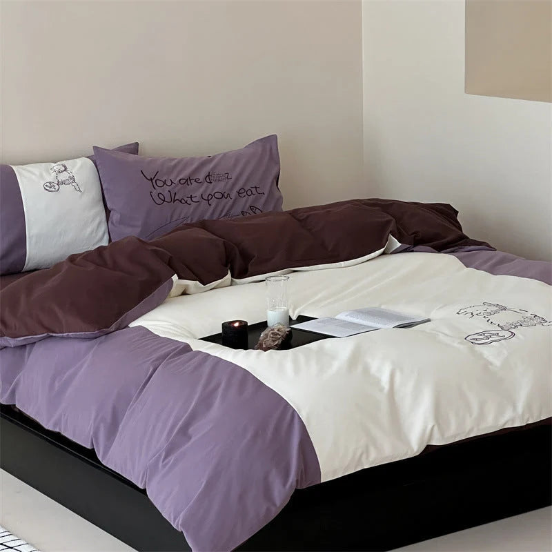 Bedding Set Reversible Cotton Satin 4-Piece Set