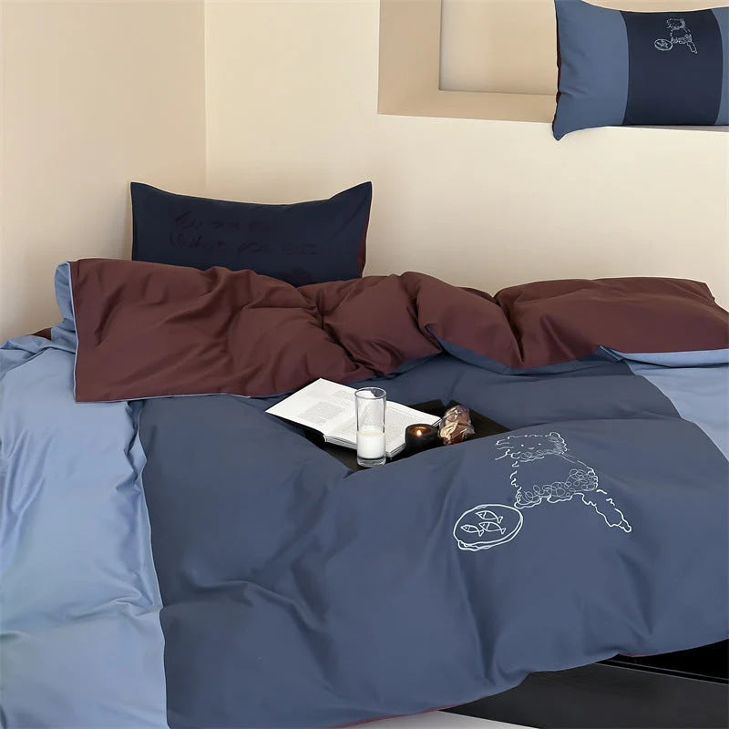 Bedding Set Reversible Cotton Satin 4-Piece Set