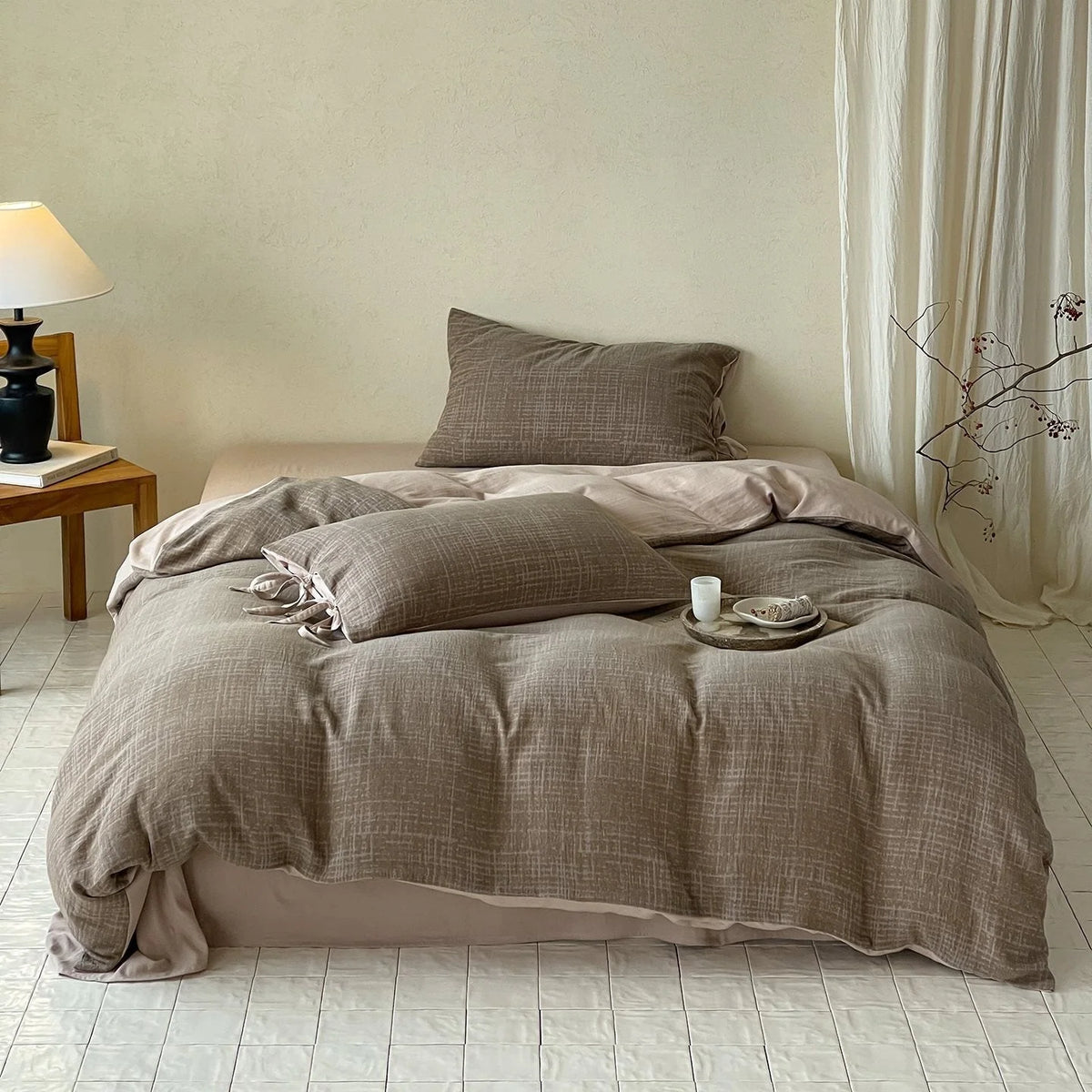 Bedding Set Reversible Cotton Satin 4-Piece Set