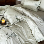 Bedding Set Reversible Cotton Satin Bamboo Print 4-Piece Set
