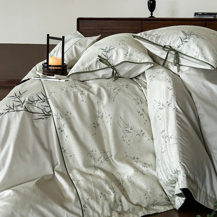 Bedding Set Reversible Cotton Satin Bamboo Print 4-Piece Set