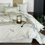Bedding Set Reversible Cotton Satin Bamboo Print 4-Piece Set